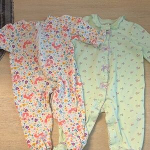 Little Me Baby Footies-  buttons green, floral zip